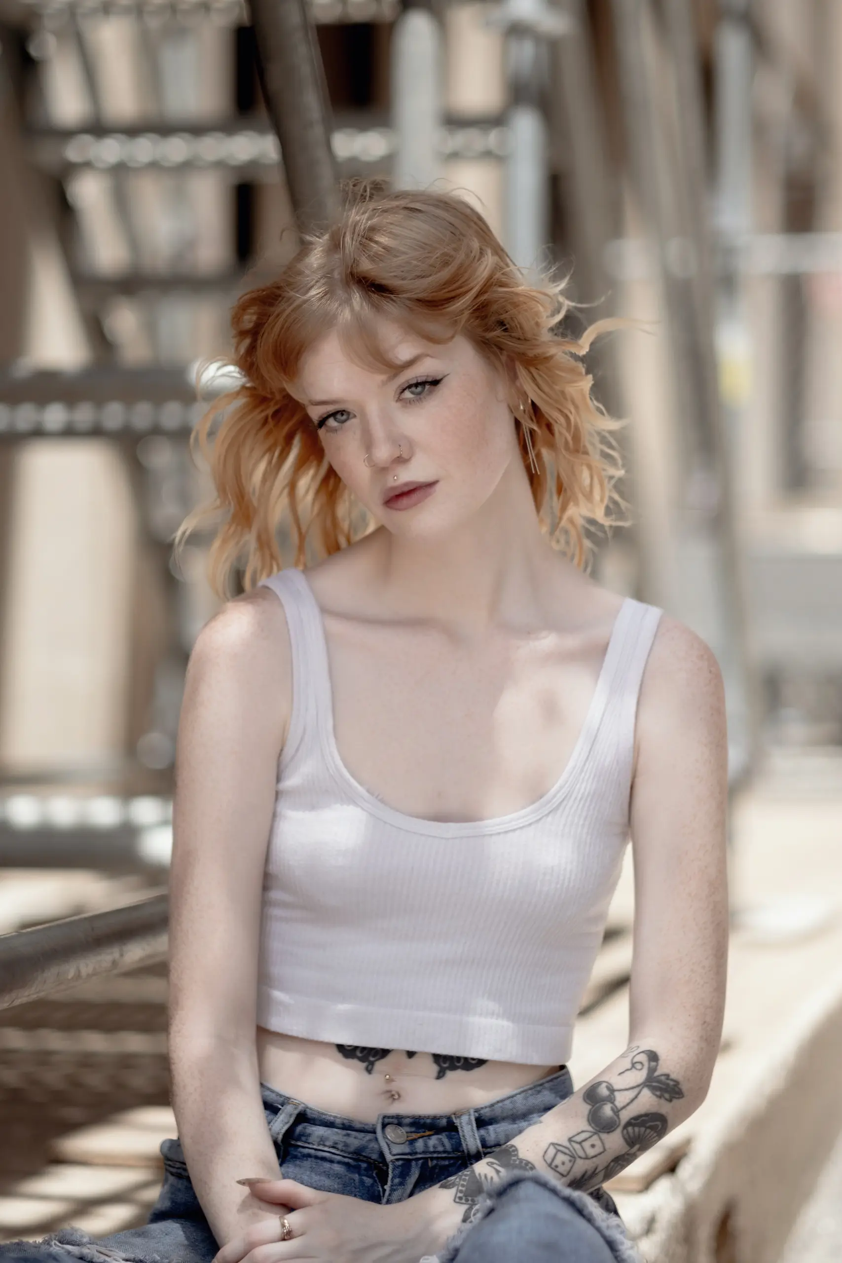 Environmental portrait framed by downtown architecture